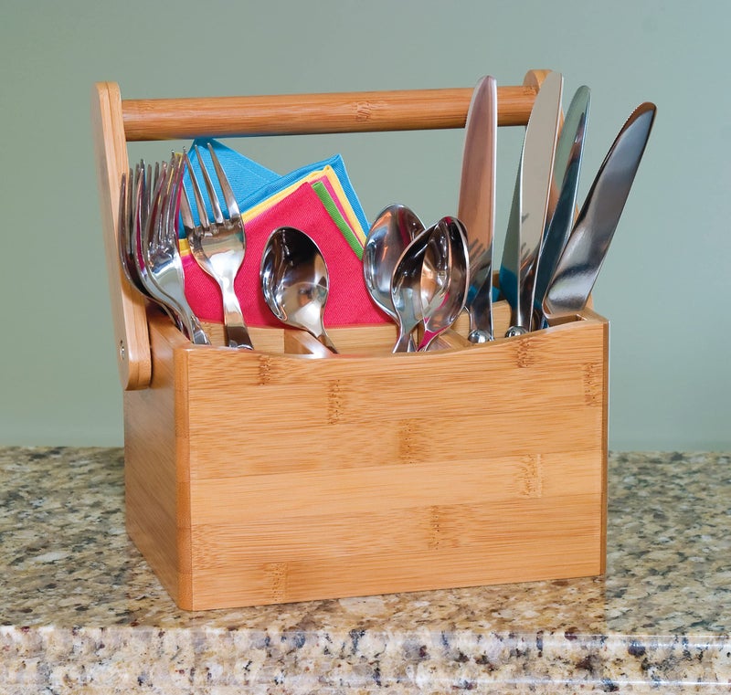 Lipper International 8842 Bamboo Wood Flatware Caddy with Folding Handle  8-7/8"" x 5-1/2"" x 9-1/4"" - Image 2